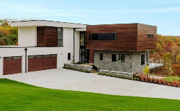 Modern Steel Flush with Plain Long Windows in Ultra-Grain Cypress Walnut Finish