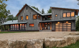 Modern Steel Grooved Panel with Full View Short Panel Windows with Frosted Glass in Ultra-Grain Cypress Slate Finish